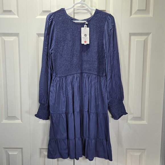 NWT Blue Long Sleeve Midi Ruffle Bottom Dress – Size Large - Picture 1 of 5